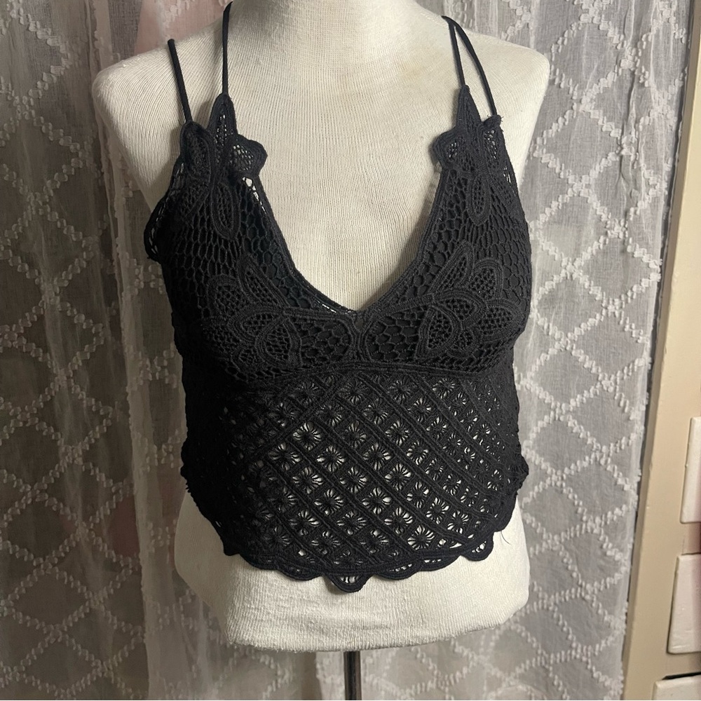 Black Crochet Halter Top